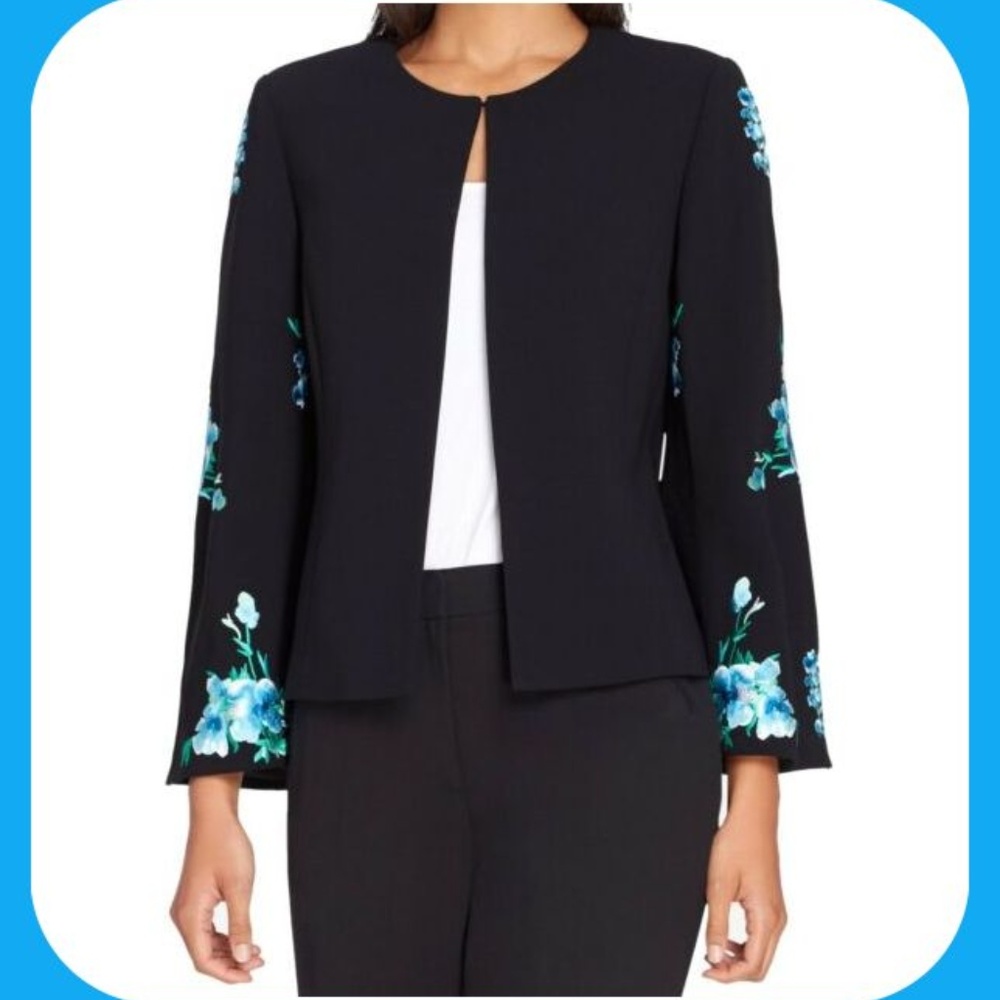 Tahari Bell Sleeve Embroidered Floral Blazer 16W